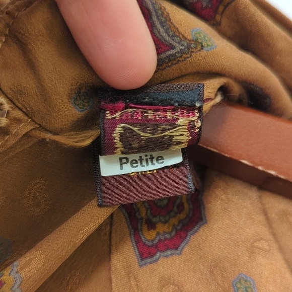 Anne Klein 80's Vintage Silky Paisley Printed Pleated Turtleneck Blouse Brown SP - Picture 5 of 13